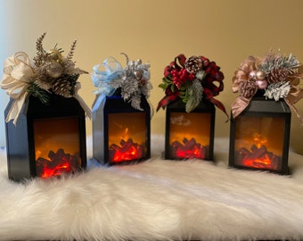 Christmas Lanterns with Artificial Fireplace | Christmas Decor | Lanterns | Christmas Home Decor