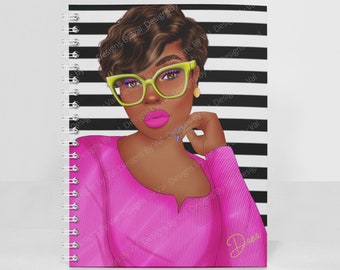 Black and White Striped Journal, African American Woman Journal, Writing Notebook