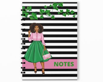 Pretty Girls Notes Notebook-Journal|AKA Journal|Pink and Green|AKA|AKA Sorority|Journal|Spiral Notebook|African American Woman