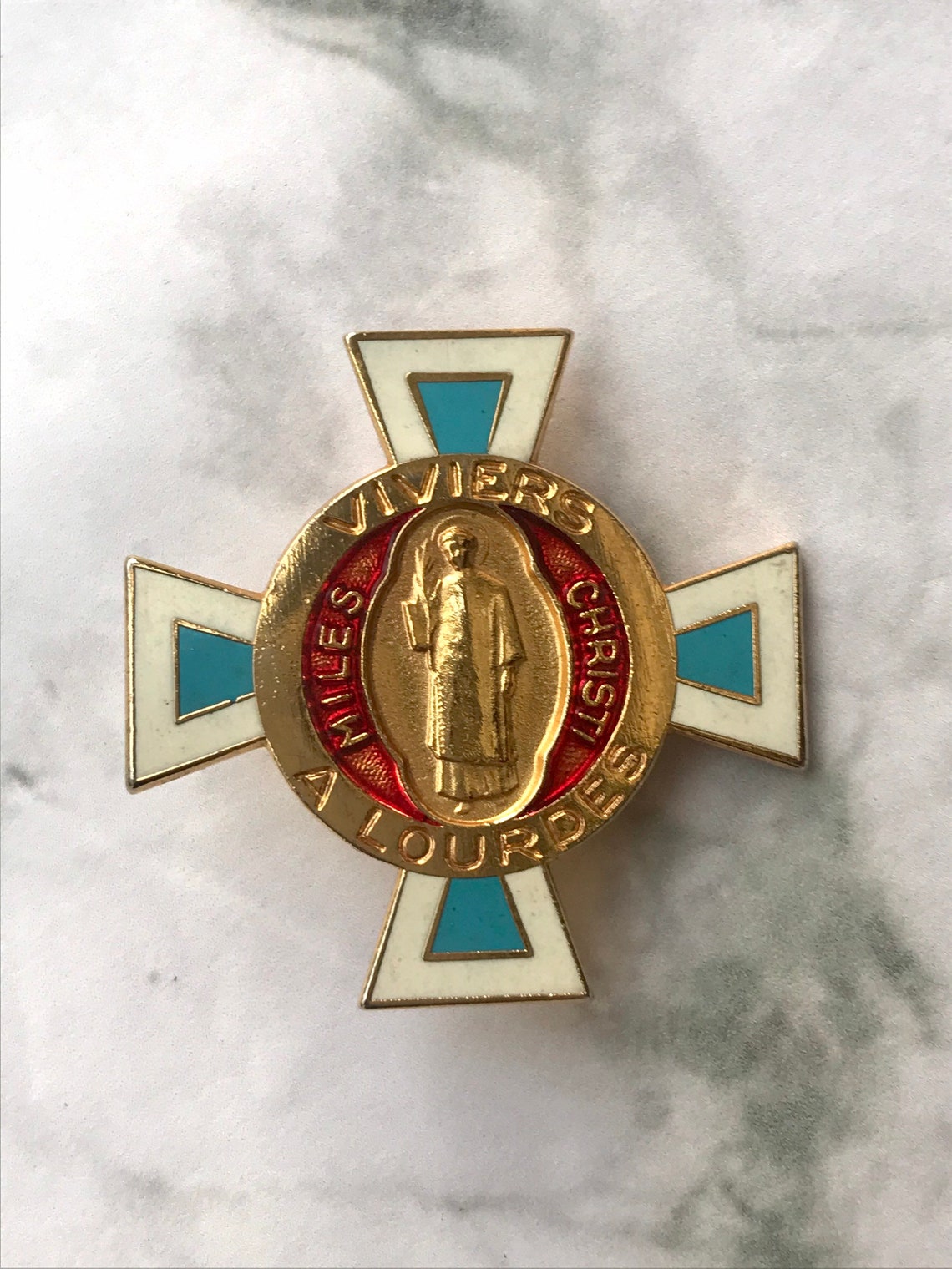 Religious Brooch in Gold and Enamelled Metal Etsy