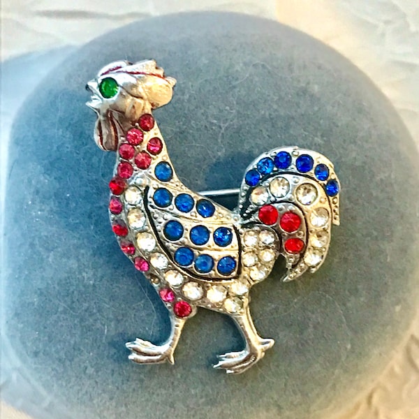 Vintage Hahnbrosche aus silbernem Metall