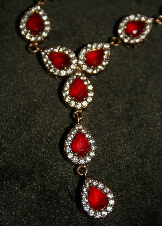 Vintage Sterling Silver Ruby Glass and Crystal Dr… - image 4