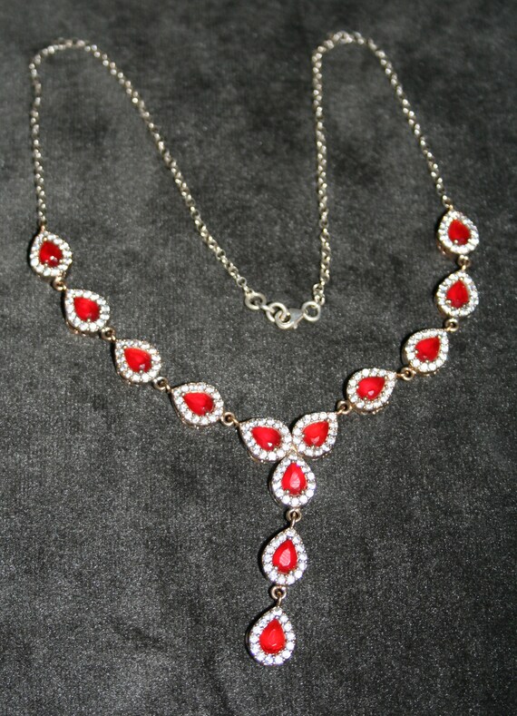 Vintage Sterling Silver Ruby Glass and Crystal Dr… - image 5