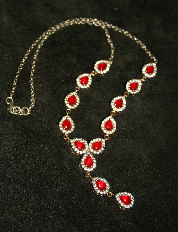 Vintage Sterling Silver Ruby Glass and Crystal Dr… - image 1