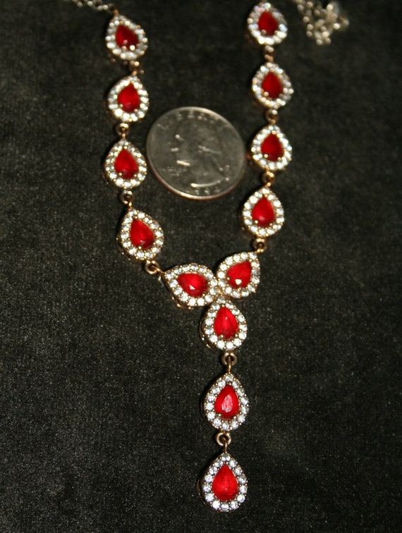 Vintage Sterling Silver Ruby Glass and Crystal Dr… - image 9