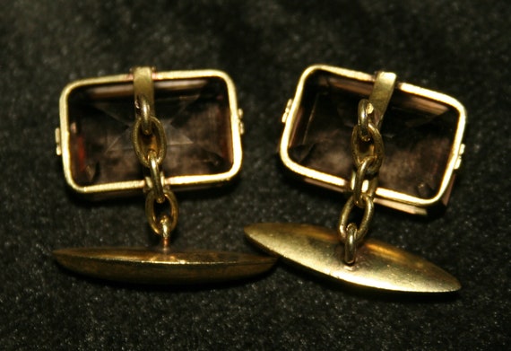 Antique 9K Gold Faceted Smoky Quartz Cufflinks - image 5