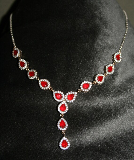 Vintage Sterling Silver Ruby Glass and Crystal Dr… - image 3