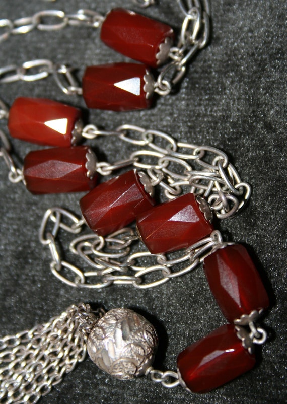 Vintage Carnelian Faceted Bead Sterling Silver Cha