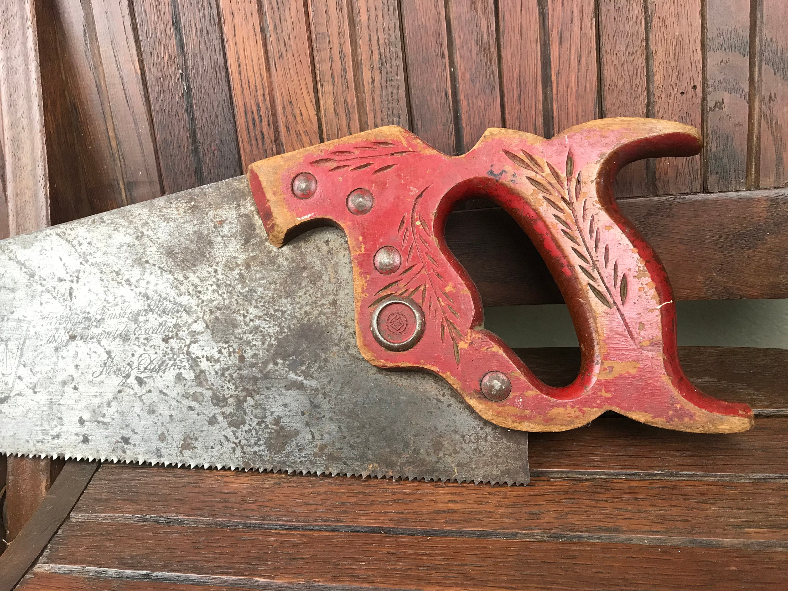 Antique Disston D23 with 26 Blade Hand Saw Wood Carved Etsy