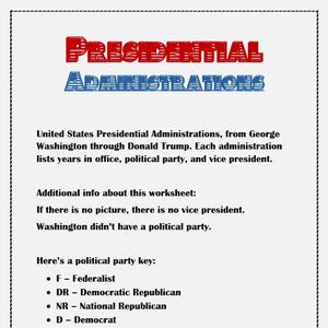 Printable U.S. Presidents and Vice Presidents Chart - Historical Reference, Homeschool, Classroom Decor, PDF Download