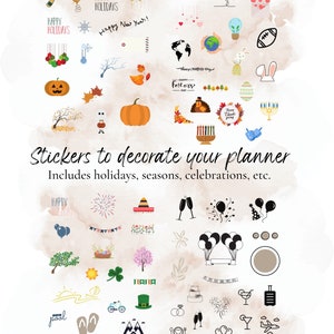 Digital PDF Printable Stickers for Planner includes holidays, celebrations, seasons, etc. to decorate your planner