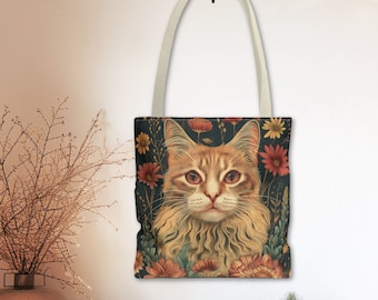 Art nouveau draagtas oranje kat, katachtig bloemenontwerp met meerdere opties