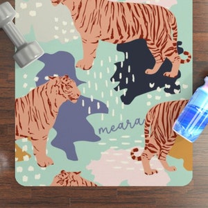Personalized Yoga Mat, Custom Name Yoga Mat, Pastel Tiger Yoga Mat, Yoga Instructor Gift, Yoga Lover Gift, Self Care Yoga Gift,  24 x 68&quot;