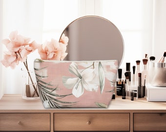 DUSTY PINK HAWAIIAN Floral Travel Makeup Accessory Pouch in 2 Sizes, Pretty Makeup Bags, Pink Travel Pouches, Purse Pouches, Zipper Pouches