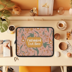Personalized Laptop & Tablet Sleeve - Boho Pink Floral in 5 Sizes, Pretty Custom Name Laptop Tablet Sleeves, 7&quot;, 10&quot;, 13&quot;, 15&quot;, 17&quot;