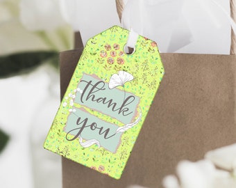 THANK YOU Tag, Printable, Chartreuse Batik, Gift Tag, Favor Tag, Boho Gift Tag, Thank You Gift Tag, Shower Favor Tag, Party Favor Tag