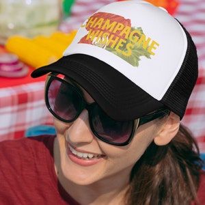 Champagne Wishes Trucker Hat Snapback Available in 3 Colors - Green, Pink & Black, Champagne Gift, Champagne Hats, Fun Snapback Hats