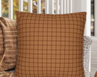 Fall Plaid Amber & Brown Madras Style Pattern Square Throw Pillow, Autumn Accent Pillow Covers, Brown Plaid Home Decor, Decorative Pillows
