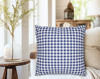 Blue Gingham Pillow Cover, Blue White Pillow, Blue and White Decor, Coastal Home, Farmhouse Pillow, Blue Plaid Pillow, Outdoor Pillows