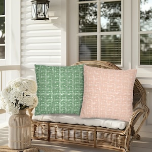 Reversible Green & Pink Abstract Throw Pillow,, Spring Summer Green Pink Pillows, Pastel Green Pink Pillows, Spring Summer Outdoor Decor