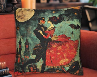 Gothic Halloween Masquerade Dancers Throw Pillow, Romantic Castle Decor