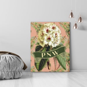 PACIFIC Northwest Art | PNW Art | Northwest Wall Art | Tattoo Wall Art | Botanical Wall Art | Rhododendron | Vintage PNW | Multiple Sizes