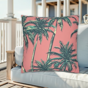Pink Palm Trees Throw Pillow, Summer Pillows, Pink Summer Outdoor Pillows, Throw Pillow Sets, Tropical Pillows, Palm Tree Decor, Surf Decor