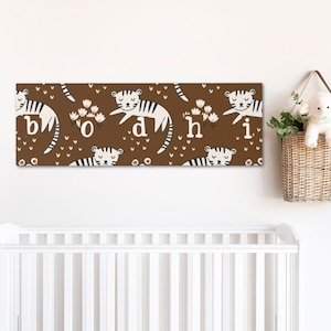 Nom de l&#39;enfant personnalisé tigre, nom d&#39;enfant, chambre d&#39;enfant, chambre d&#39;animaux, décoration de chambre d&#39;enfant, décoration de chambre d&#39;enfant, tigre, marron, 36 x 12 po