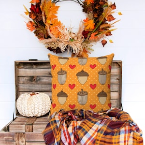 Fundas de almohada de otoño, fundas de cojín para sofá, bonita funda de almohada, funda de almohada de varios tamaños con estampado de bellotas, corazones y cremallera para decoración