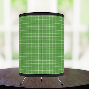 Green Plaid Lamp,  Green Desk Lamp, Bedroom Lamp, Tripod Lamp, Plaid Lamp,  Green Lamp, Grass Green, Circular Shade, Apple Green, 11x7x7&quot;