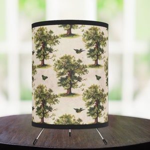 Vintage Tree Lamp,  Vintage Patterns, Woodland Lamp, Vintage Decor, Woodland Decor, Tree Decor, Bird Lamp, 1940s, Circular Shade, 7x7x11&quot;