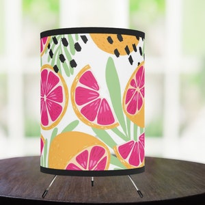 Grapefruit Print Lamp,  Citrus Desk Lamp, Bedroom Lamp, Tripod Lamp, Grapefruit Lamp, Citrus Decor, Botanical Decor, Unique, 11x7x7&quot;