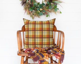 FALL TARTAN PLAID Brown Orange Blue Square Pillow Cover, Fall Tartan Pillow Covers, Fall Plaid Pillow Covers, Autumn Home Decor Pillows