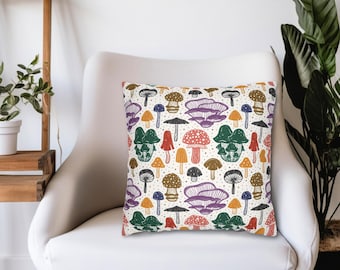 Colorful Mushroom Pattern Throw Pillows + Covers, Boho Home Decor