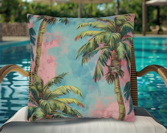 夏のパステルパームリーフスローピロー、ピンク、イエロー、パープル