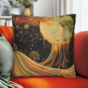 Boho Cosmic Moon Rainbow Road Stars Mystical Throw Pillow, Black Boho Throw Pillows, Bohemian Decor, Boho Decorative Pillows