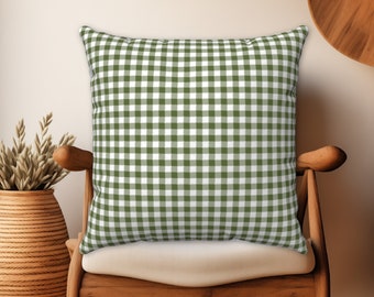 Green Gingham Plaid Square Throw Pillow, Green Plaid Pillows, Green Check Pillows, Plaid Decor Pillows, Green Plaid Outdoor Pillow