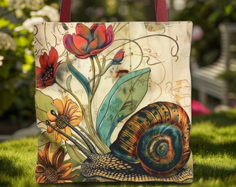 Borsa tote Boho a forma di lumaca - Design floreale e a forma di lumaca in stile Art Nouveau: 3 misure + opzioni di colore per i manici