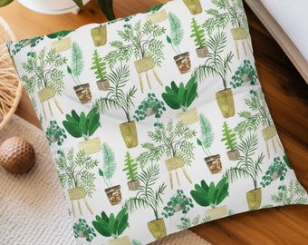 Boho Plant Pattern Floor Pillow, Large Tufted Cushion (30x30")