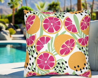 Pink Grapefruit Botanical Citrus Throw Pillow, Citrus Print Decor, Summer Throw Pillows, Outdoor Summer Pillows,  Citrus Grapefruit Decor