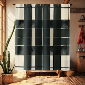 Karierter Duschvorhang Badematte - Schwarzwaldgrün Großes Tartan-Muster, Badezimmerdekor