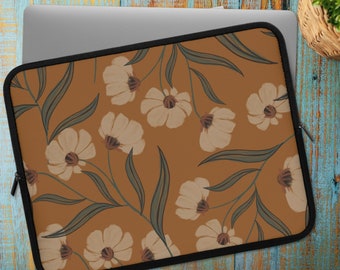 AMBER BOHO FLORAL Laptop & Tablet Sleeve in 5 Sizes, Bohemian Art Deco Floral Laptop Sleeve, Floral Laptop Case, 7", 10", 13", 15", 17"