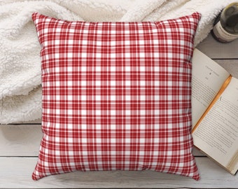 Handmade TARTAN CHECK ON RED 100% Cotton Cushion Cover Various sizes 