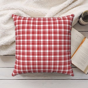 RED PLAID PILLOW Cover, Red and White Plaid Pillow, Winter Home Decor, Holiday Plaid Decor, Plaid Decor, Red Tartan Plaid, Multiple Sizes