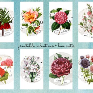 Notes d'amour, Saint-Valentin à imprimer, Saint-Valentin floral vintage, Saint-Valentin bricolage, Saint-Valentin classique, Cartes de la Saint-Valentin, Saint-Valentin en famille, lot de 8