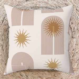 Boho Sun & Arch Square Pillow Covers, Bohemian Home Decor Pillow Covers, Indie Room Decor Pillow Covers, Yoga Studio Pillows, Multiple Sizes