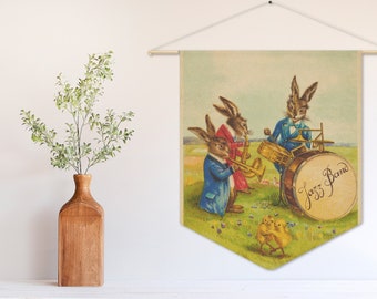 DÉCOR MURAL DE PÂQUES - vintage Easter Bunny Jazz Band Wall Hanging Pennant Flag, Décor mural de Pâques, décor de Pâques vintage