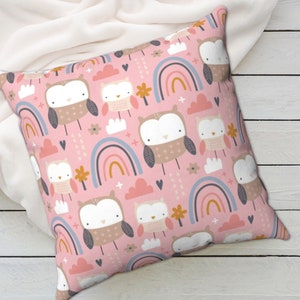 Pink Owl Pillow Cover, Owl Decor, Childrens Pillows, Kids Room Decor, Kids Decor, Owl Kids Room, Girls Pillows, Owl Nursery, Multiple Sizes