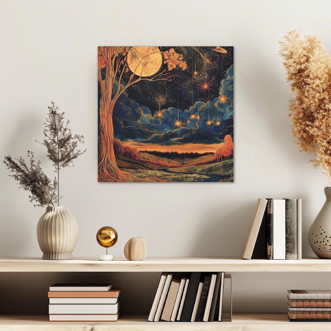 Autumn Wall Art Comet Shower Magic Harvest Moon Square Canvas Print ...