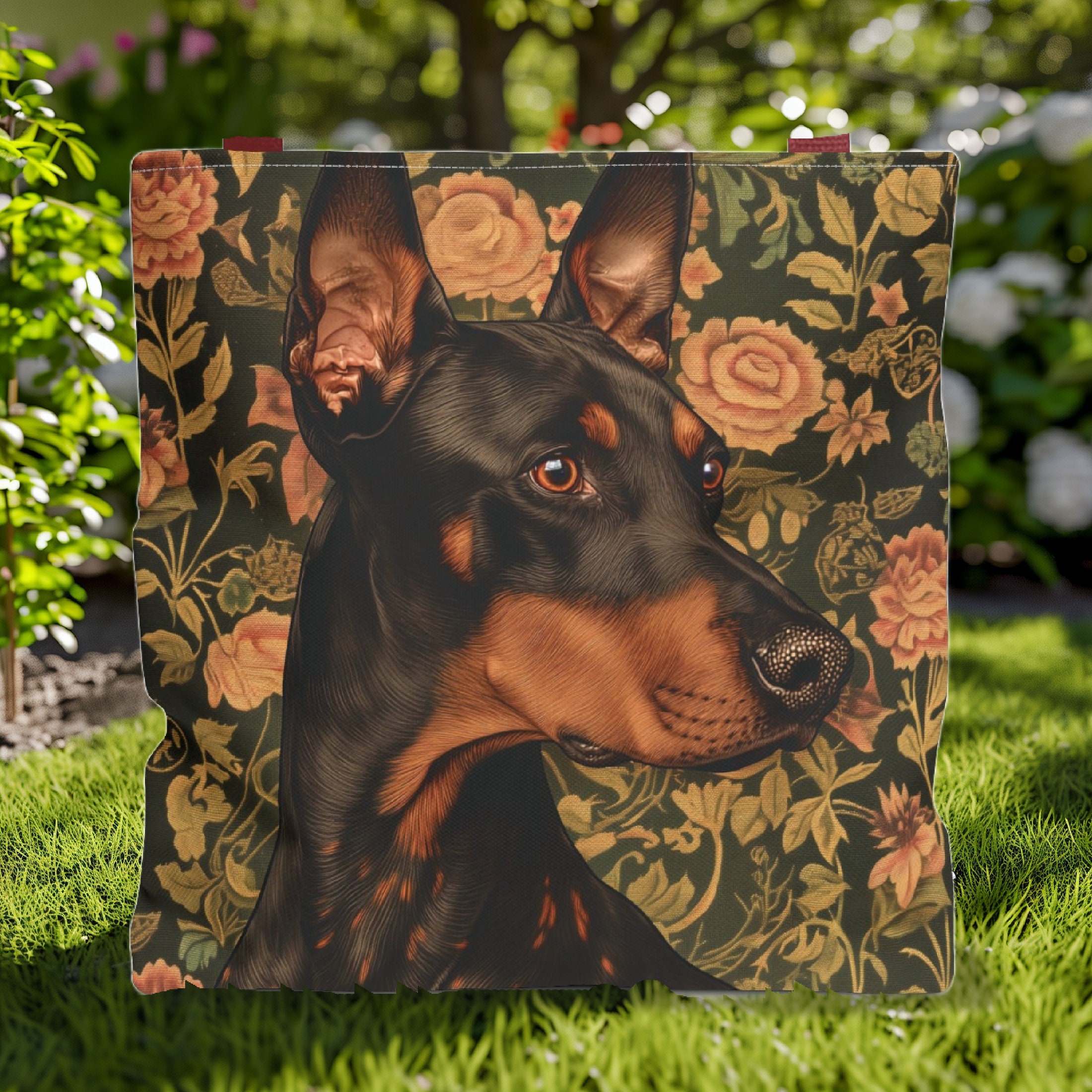Floral Doberman Pinscher Tote Bag, Dog Lover Gift With Multiple